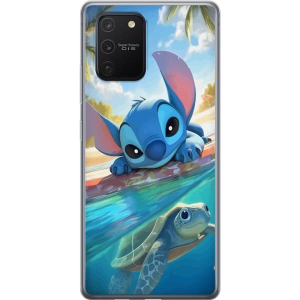 Samsung Galaxy S10 Lite Gjennomsiktig deksel Stitch med skilpadde - søt blå alien i tropisk strandmiljø fra Disney