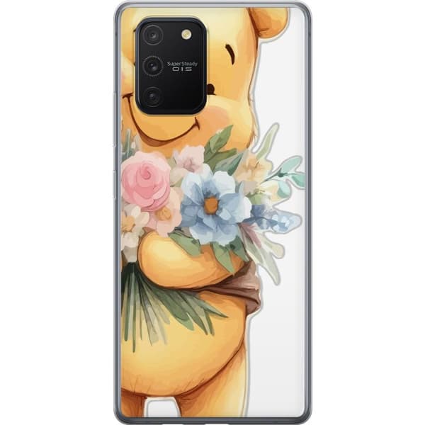 Samsung Galaxy S10 Lite Genomskinligt Skal Nalle Puh med blommor – klassisk barnfavorit i blommande vårmiljö