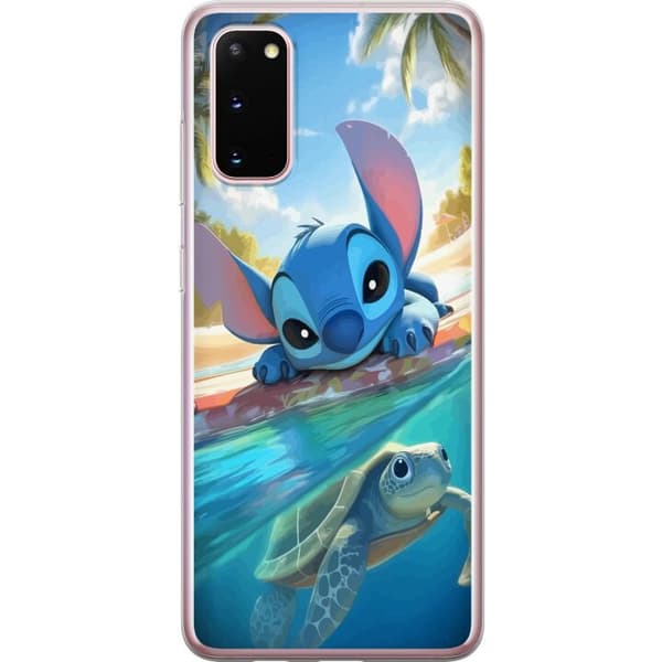 Samsung Galaxy S20 Gjennomsiktig deksel Stitch med skilpadde - søt blå alien i tropisk strandmiljø fra Disney
