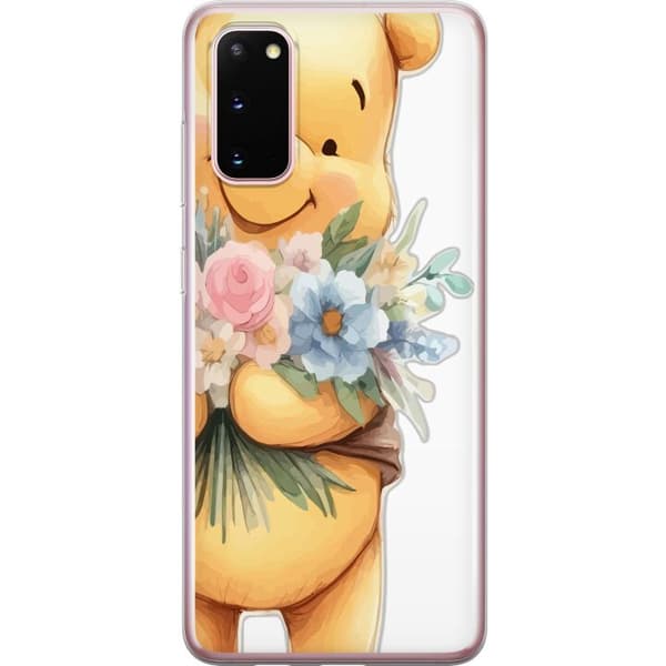 Samsung Galaxy S20 Gjennomsiktig deksel Nalle Puh med blomster - klassisk barnefavoritt i en blomstrende vår miljø