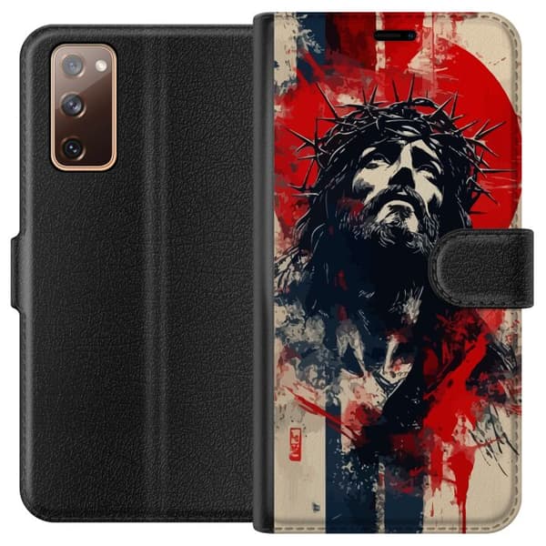 Samsung Galaxy S20 FE Lompakkokotelo Jeesus ristillä - kristillinen aihe vahvalla symboliikalla uskosta ja toivosta