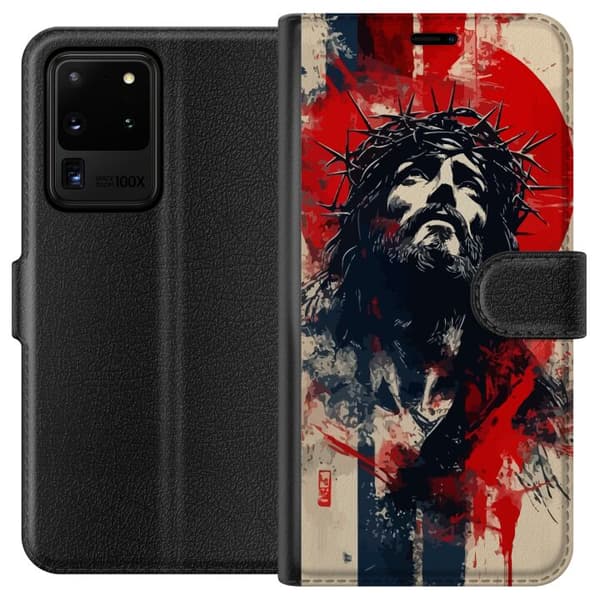 Samsung Galaxy S20 Ultra Lommeboketui Jesus med kors - kristent motiv med sterk symbolikk om tro og håp