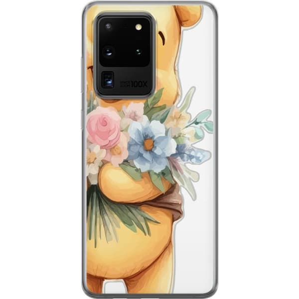 Samsung Galaxy S20 Ultra Gjennomsiktig deksel Nalle Puh med blomster - klassisk barnefavoritt i en blomstrende vår miljø