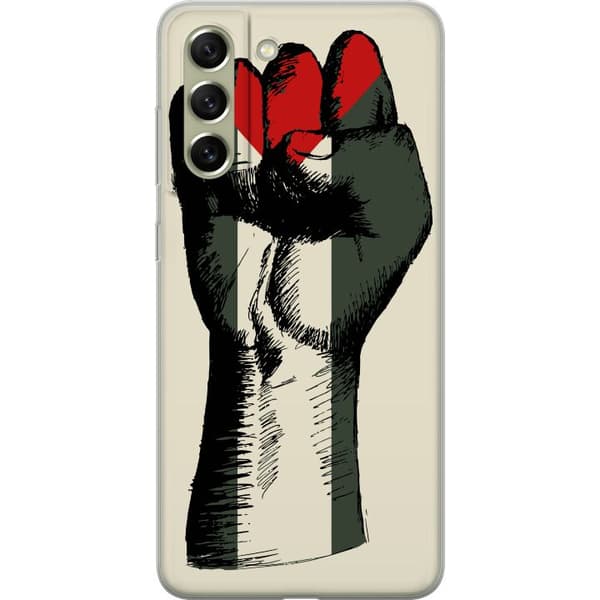 Samsung Galaxy S21 FE 5G Genomskinligt Skal Hand knuten i Palestinas färger – kraftfull symbol för frihetsrörelsen