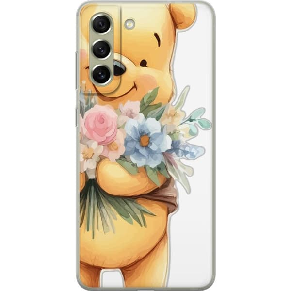 Samsung Galaxy S21 FE 5G Gjennomsiktig deksel Nalle Puh med blomster - klassisk barnefavoritt i en blomstrende vår miljø