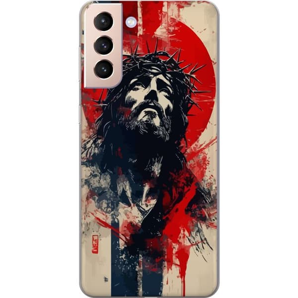 Samsung Galaxy S21 Gennemsigtig cover Jesus med kors - kristent motiv med stærk symbolik om tro og håb
