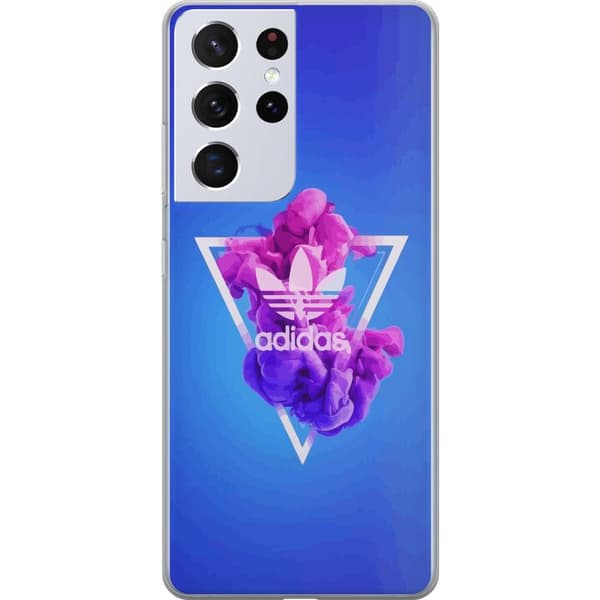 Samsung Galaxy S21 Ultra 5G Gennemsigtig cover Adidas-inspireret blåt design - sporty motiv med retrovibe i blå toner