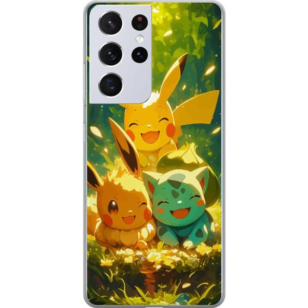 Samsung Galaxy S21 Ultra 5G Gennemsigtig cover Pixelmonster spillestil - farverig design til retro-elskende gamere