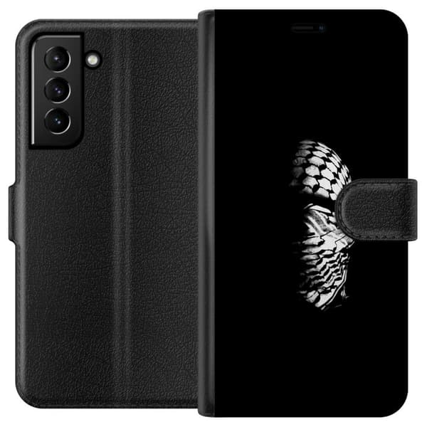 Samsung Galaxy S21+ 5G Plånboksfodral Keffiyeh-mönster – klassisk svartvit palestinasjal med kulturell tyngd