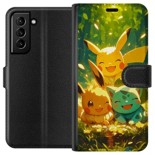 Samsung Galaxy S21+ 5G Plånboksfodral Pixelmonster spelstil – färgstark design för retroälskande gamers