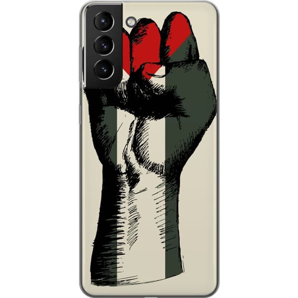 Samsung Galaxy S21+ 5G Genomskinligt Skal Hand knuten i Palestinas färger – kraftfull symbol för frihetsrörelsen
