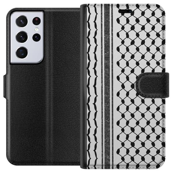 Samsung Galaxy S21 Ultra 5G Lompakkokotelo Palestiinalainen kuvio - perinteiseen tyyliin inspiroima keffiyeh-kangas