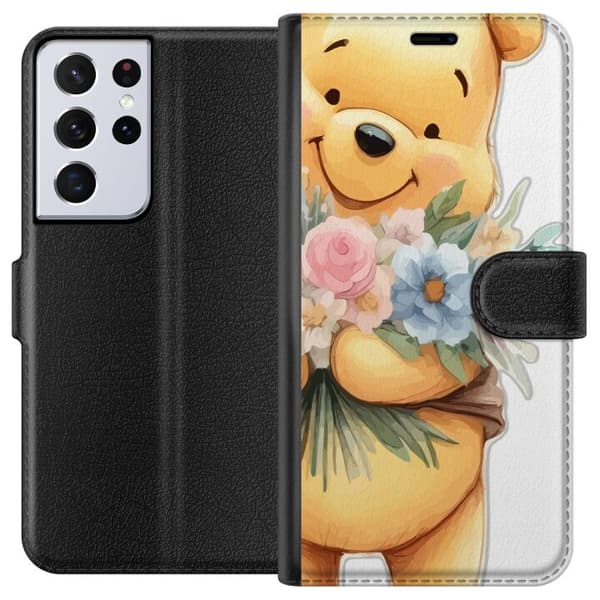 Samsung Galaxy S21 Ultra 5G Lommeboketui Nalle Puh med blomster - klassisk barnefavoritt i en blomstrende vår miljø