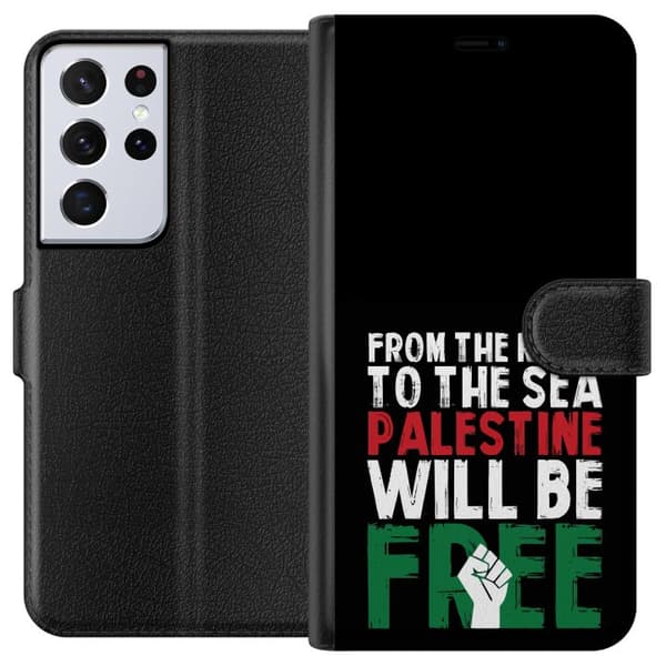 Samsung Galaxy S21 Ultra 5G Plånboksfodral Free Palestine – politiskt statement med kraftfullt grafiskt uttryck