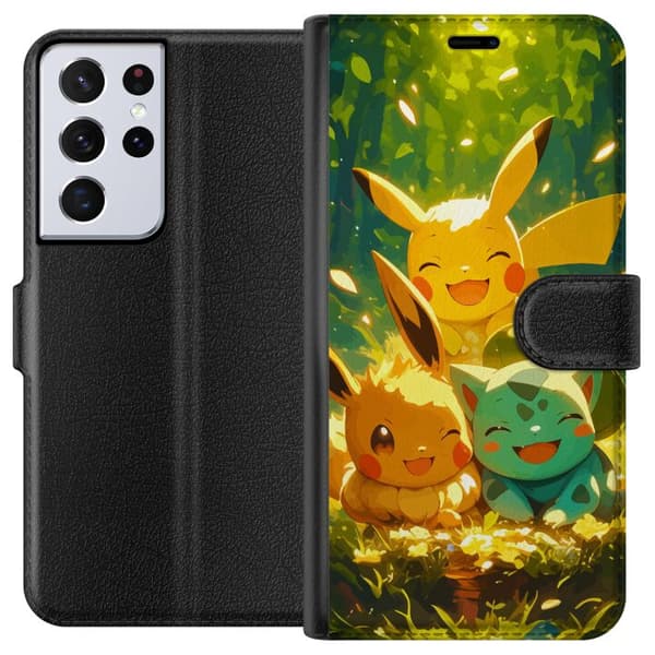 Samsung Galaxy S21 Ultra 5G Plånboksfodral Pixelmonster spelstil – färgstark design för retroälskande gamers