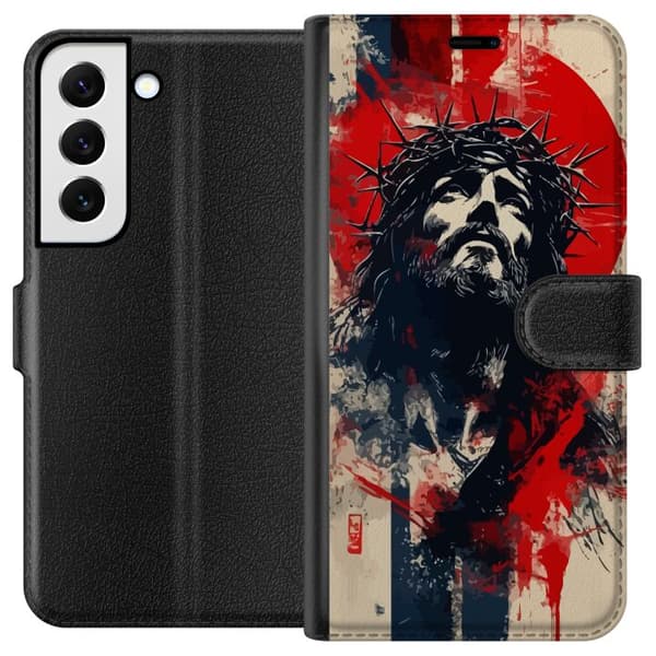 Samsung Galaxy S22+ 5G Tegnebogsetui Jesus med kors - kristent motiv med stærk symbolik om tro og håb