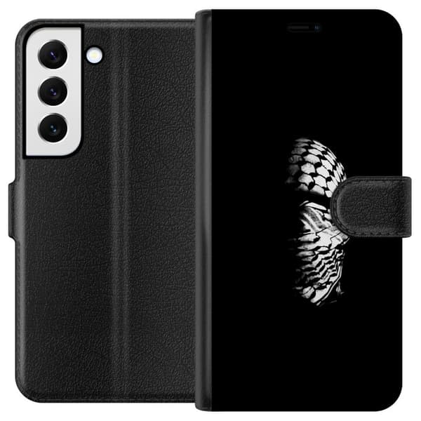 Samsung Galaxy S22+ 5G Lommeboketui Keffiyeh-mønster - klassisk svart-hvit palestinsk sjal med kulturell betydning