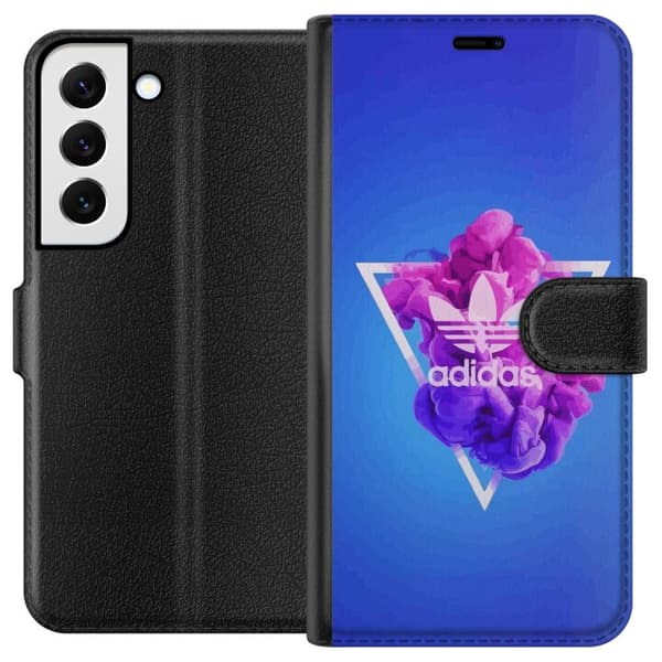 Samsung Galaxy S22+ 5G Tegnebogsetui Adidas-inspireret blåt design - sporty motiv med retrovibe i blå toner