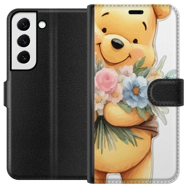 Samsung Galaxy S22 5G Lommeboketui Nalle Puh med blomster - klassisk barnefavoritt i en blomstrende vår miljø