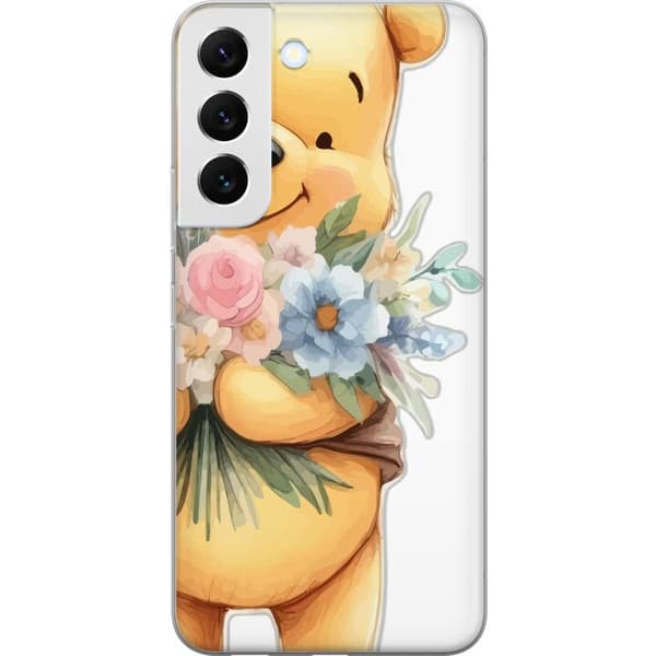 Samsung Galaxy S22+ 5G Gennemsigtig cover Nalle Puh med blomster - klassisk børnefavorit i en blomstrende forårs miljø