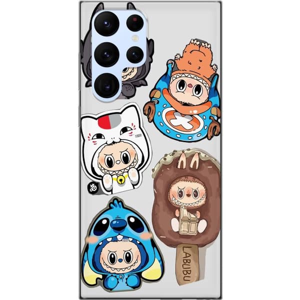 Samsung Galaxy S22 Ultra 5G Gjennomsiktig deksel Labubu figure samling - Pop Mart Labubu The Monsters i fargerik design