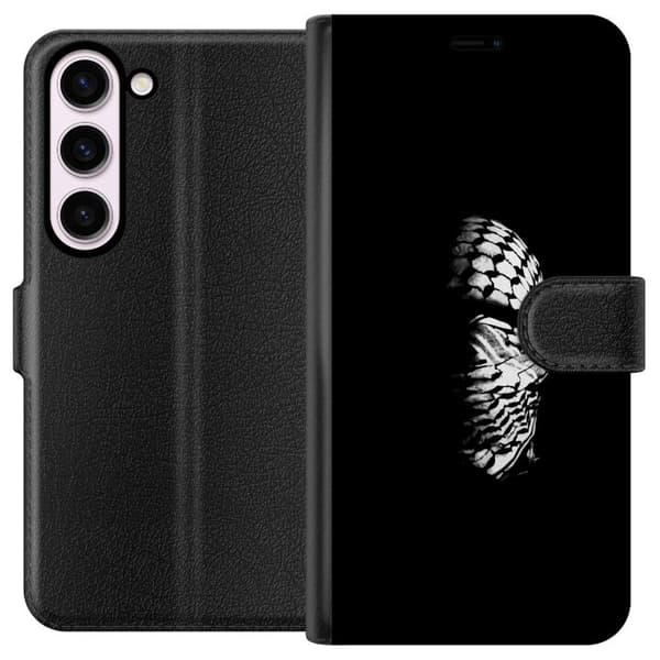 Samsung Galaxy S23 Tegnebogsetui Keffiyeh-mønster - klassisk sort-hvid palæstinensisk tørklæde med kulturel betydning