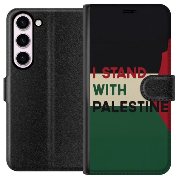 Samsung Galaxy S23 Lompakkokotelo Pysähdy Palestiinan puolesta - solidaarisuussuunnittelu vahvalla viestillä