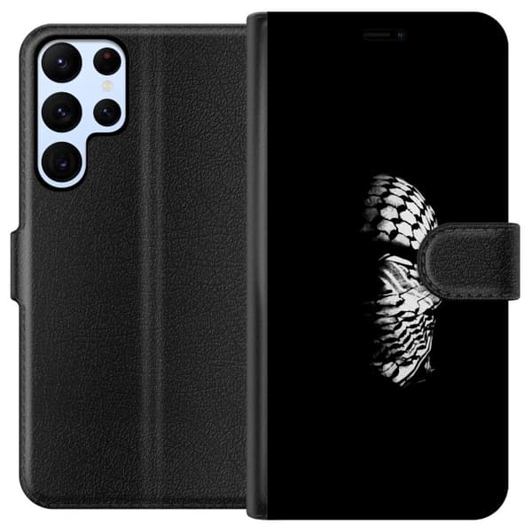 Samsung Galaxy S24 Ultra Lommeboketui Keffiyeh-mønster - klassisk svart-hvit palestinsk sjal med kulturell betydning