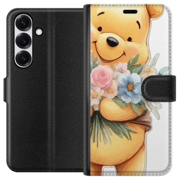 Samsung Galaxy S25 Lommeboketui Nalle Puh med blomster - klassisk barnefavoritt i en blomstrende vår miljø