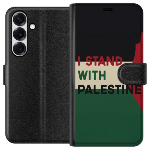 Samsung Galaxy S25 Lompakkokotelo Pysähdy Palestiinan puolesta - solidaarisuussuunnittelu vahvalla viestillä