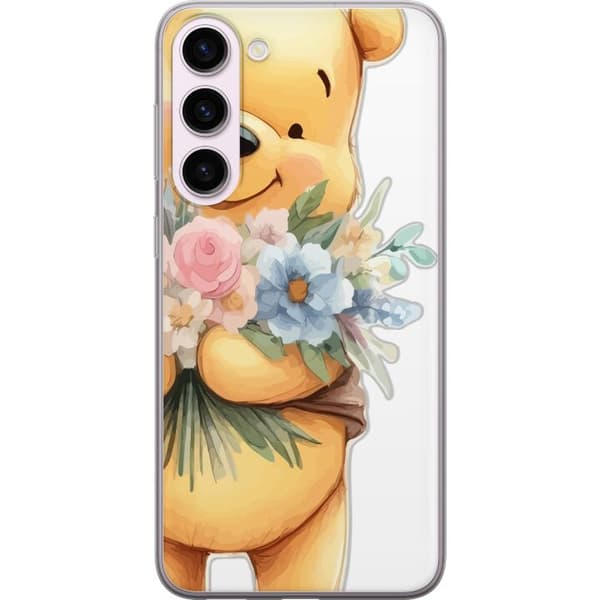 Samsung Galaxy S23+ Gennemsigtig cover Nalle Puh med blomster - klassisk børnefavorit i en blomstrende forårs miljø