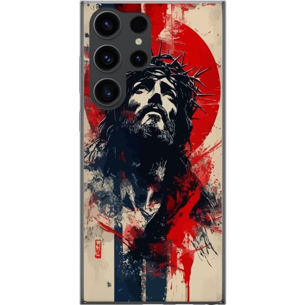Samsung Galaxy S24 Ultra Gjennomsiktig deksel Jesus med kors - kristent motiv med sterk symbolikk om tro og håp