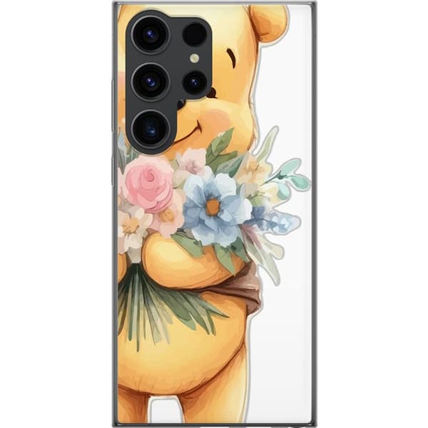 Samsung Galaxy S24 Ultra Gjennomsiktig deksel Nalle Puh med blomster - klassisk barnefavoritt i en blomstrende vår miljø