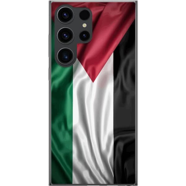 Samsung Galaxy S24 Ultra Gennemsigtig cover Palestinaflaget – ikonisk frihedssymbol i rød, sort, hvid og grøn