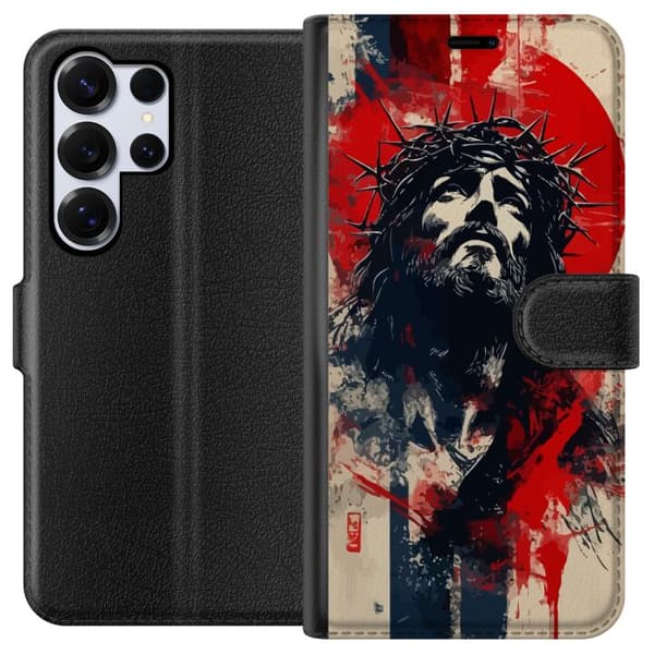 Samsung Galaxy S25 Ultra Lompakkokotelo Jeesus ristillä - kristillinen aihe vahvalla symboliikalla uskosta ja toivosta