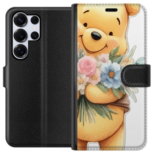 Samsung Galaxy S25 Ultra Plånboksfodral Nalle Puh med blommor – klassisk barnfavorit i blommande vårmiljö