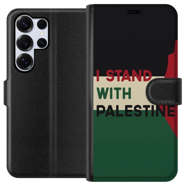 Samsung Galaxy S25 Ultra Lompakkokotelo Pysähdy Palestiinan puolesta - solidaarisuussuunnittelu vahvalla viestillä