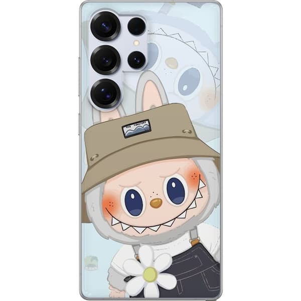 Samsung Galaxy S25 Ultra Genomskinligt Skal Labubu med hatt – Pop Mart-figur Mr. Butcher i retro stil med karaktär
