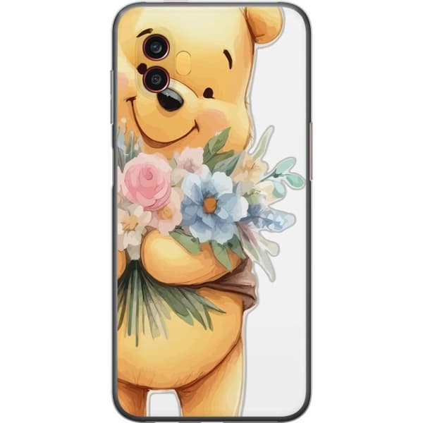 Samsung Galaxy Xcover6 Pro Genomskinligt Skal Nalle Puh med blommor – klassisk barnfavorit i blommande vårmiljö