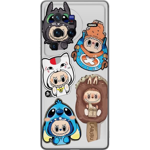 vivo X80 Pro Läpinäkyvä kuori Labubu hahmokokoelma - Pop Mart Labubu The Monsters väriluulisessa muotoilussa