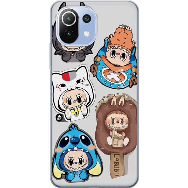 Xiaomi 11 Lite 5G NE Gennemsigtig cover Labubu figur samling - Pop Mart Labubu The Monsters i farverigt design