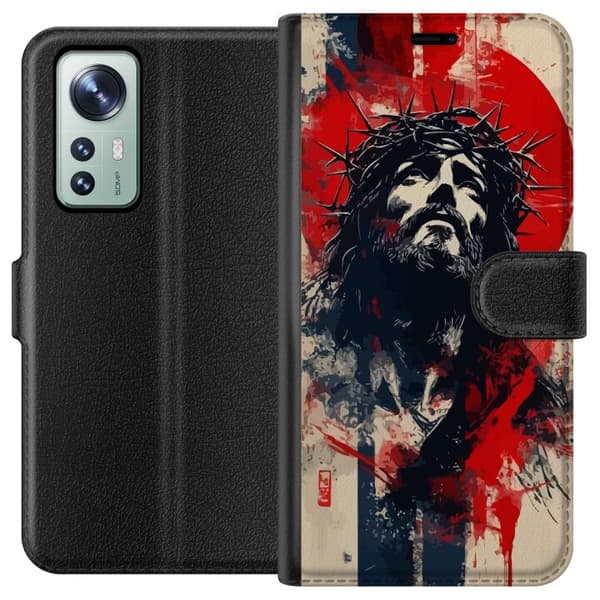 Xiaomi 12 Lompakkokotelo Jeesus ristillä - kristillinen aihe vahvalla symboliikalla uskosta ja toivosta