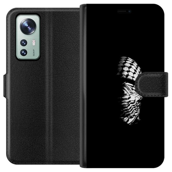 Xiaomi 12 Lompakkokotelo Keffiyeh-kuviointi - klassinen palestiinalainen mustavalkoinen shaali, jolla on kulttuurinen merkitys