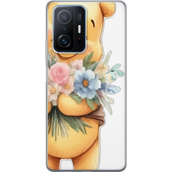 Xiaomi 11T Pro Gennemsigtig cover Nalle Puh med blomster - klassisk børnefavorit i en blomstrende forårs miljø