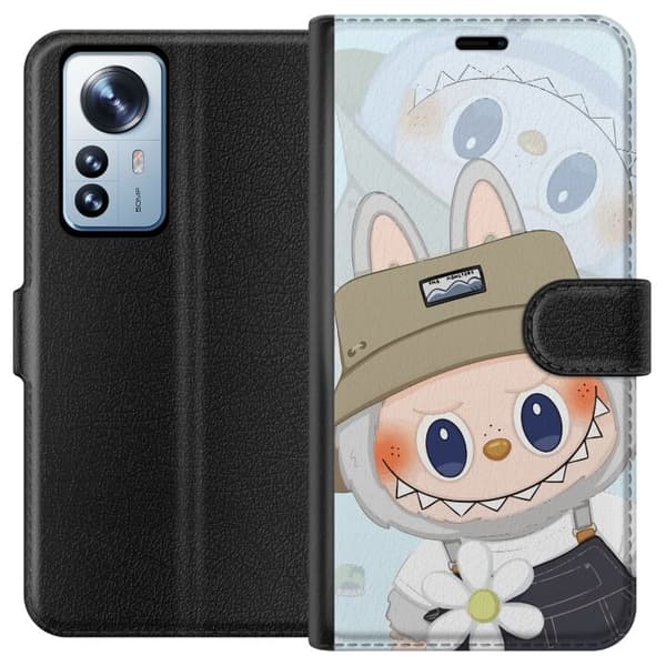 Xiaomi 12 Pro Plånboksfodral Labubu med hatt – Pop Mart-figur Mr. Butcher i retro stil med karaktär