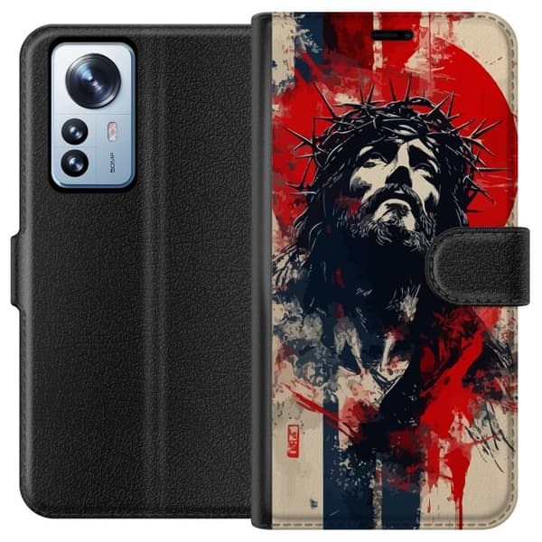 Xiaomi 12 Pro Plånboksfodral Jesus med kors – kristet motiv med stark symbolik om tro och hopp