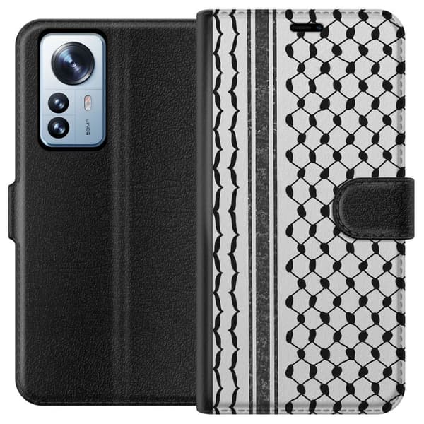 Xiaomi 12 Pro Tegnebogsetui Palæstinensisk mønster - inspireret af traditionel stil keffiyeh-stof