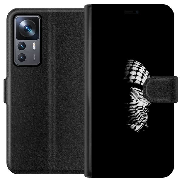 Xiaomi 12T Tegnebogsetui Keffiyeh-mønster - klassisk sort-hvid palæstinensisk tørklæde med kulturel betydning