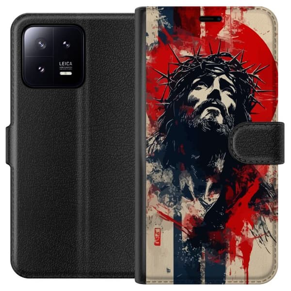 Xiaomi 13 Tegnebogsetui Jesus med kors - kristent motiv med stærk symbolik om tro og håb