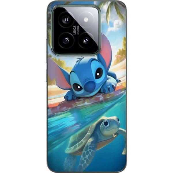 Xiaomi 14 Gennemsigtig cover Stitch med skildpadde - sød blå alien i tropisk strandmiljø fra Disney